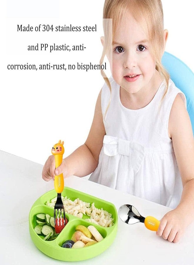 CherryBox Portable Children's Cutlery Set with Storage Case Fork and Spoon Stainless Steel Cartoon Shape (Yellow) - Image 4